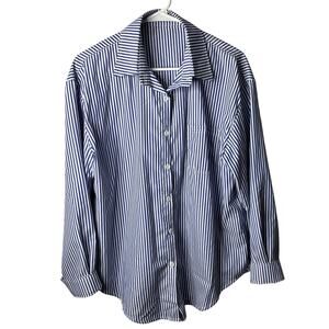 Pinstriped Blue and White Button Down Womens Shirt Blouse Plus 2XL Preppy Classy